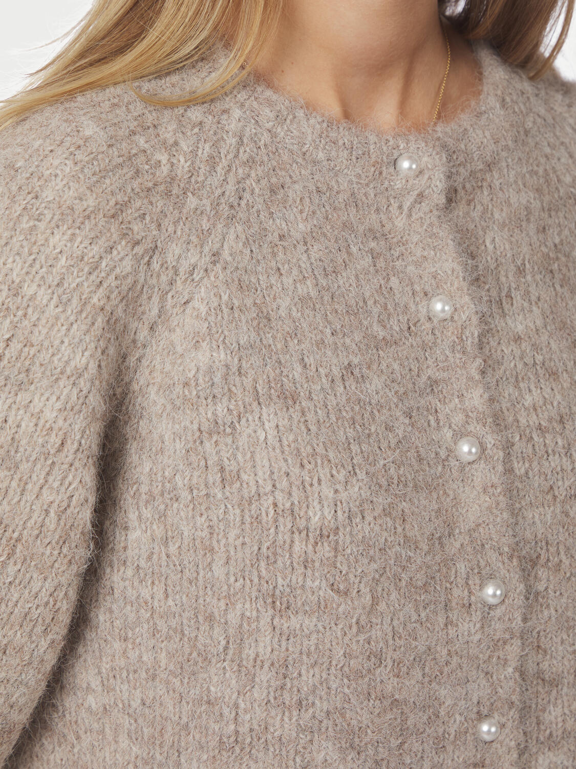 Amaya Fluffy Knit cardigan - Beige Melange